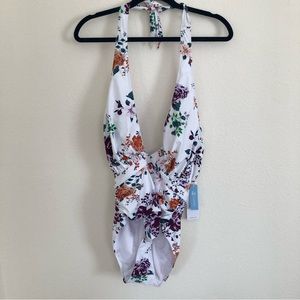 Cupshe White with Pink Floral 1 piece Swimsuit L
